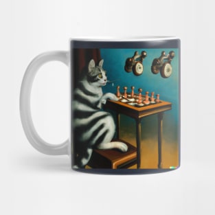 Surreal cat playing chess Mug